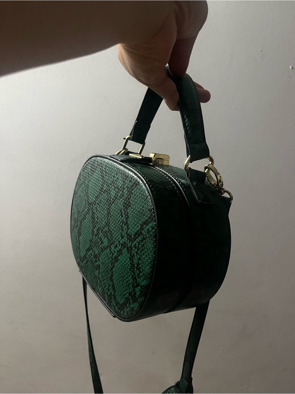 JustFab Green Snake-Print Round Crossbody Handbag